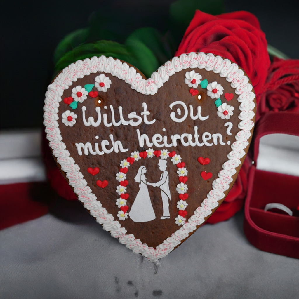 Lebkuchenherz Heiratsantrag rote Rosen